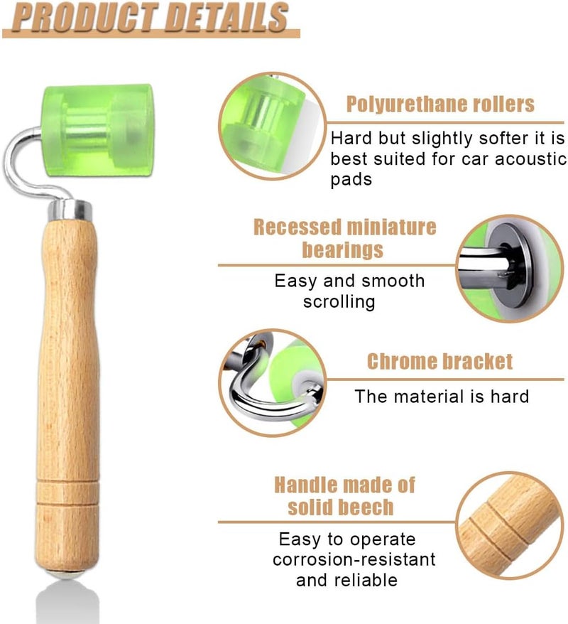 ZIMISI Car Sound Deadening Roller, Wallpaper Seam Roller with Wood Handle, Audio Sound Deadening Application Tool for Heat Abatement Mat, Noise Filter Pads, Wallpaper (1PC) - Image 3